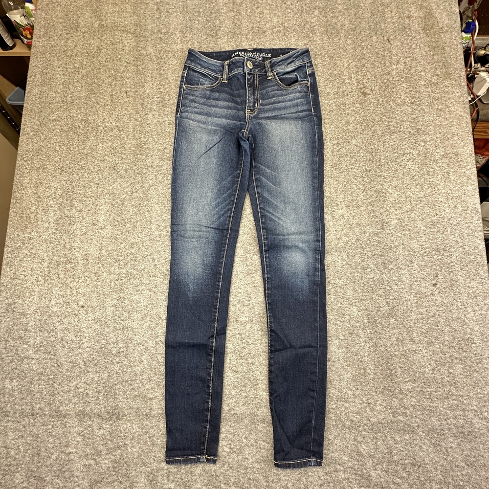 American Eagle Hi-Rise Jeggings – Faded Dark Wash, Size 4 Long